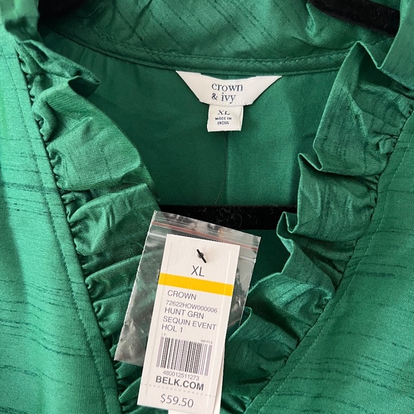 Gorgeous Emerald Green Ruffle Blouse - Picture 2 of 6